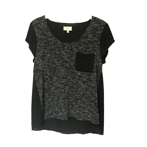 Lou & Grey mixed media short sleeve pocket tee, size S, Black/Gray - Picture 1 of 10
